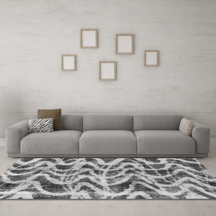 Machine Washable Abstract Gray Modern Rug in a Living Room,, wshabs880gry