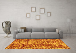 Machine Washable Abstract Yellow Modern Rug in a Living Room, wshabs881yw