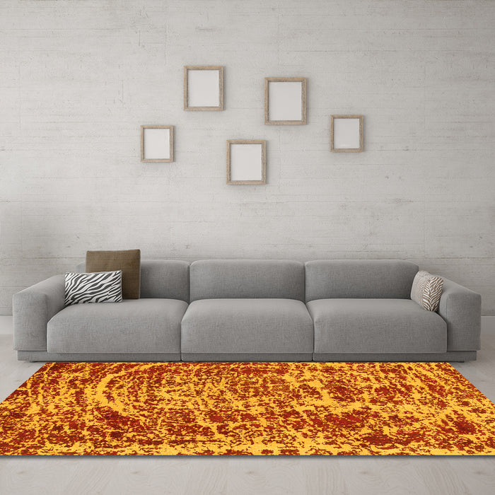 Machine Washable Abstract Yellow Modern Rug in a Living Room, wshabs881yw