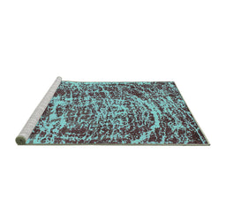 Sideview of Machine Washable Abstract Turquoise Modern Area Rugs, wshabs881turq