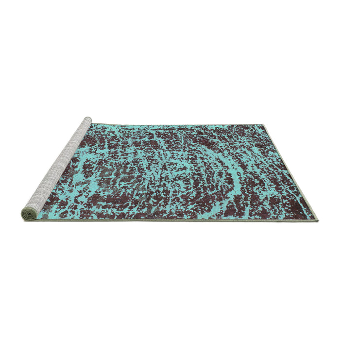Sideview of Machine Washable Abstract Turquoise Modern Area Rugs, wshabs881turq