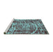 Sideview of Machine Washable Abstract Turquoise Modern Area Rugs, wshabs881turq