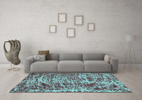 Machine Washable Abstract Turquoise Modern Rug, wshabs881turq