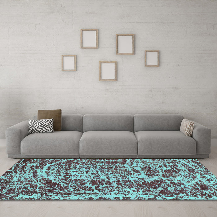 Machine Washable Abstract Turquoise Modern Area Rugs in a Living Room,, wshabs881turq