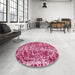 Round Machine Washable Abstract Hot Pink Rug in a Office, wshabs881