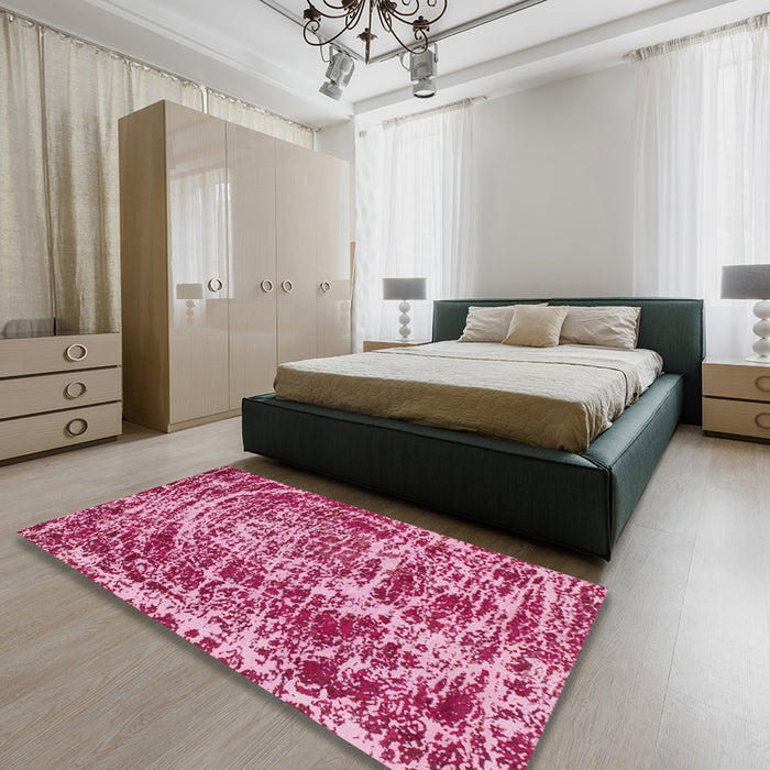 Machine Washable Abstract Hot Pink Rug in a Bedroom, wshabs881