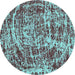 Round Abstract Turquoise Modern Rug, abs881turq