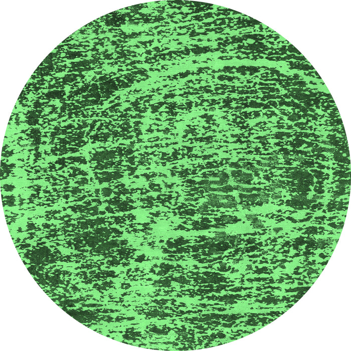 Round Machine Washable Abstract Emerald Green Modern Area Rugs, wshabs881emgrn