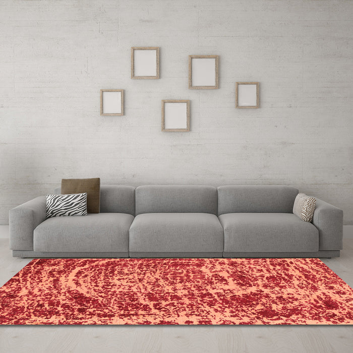 Machine Washable Abstract Orange Modern Area Rugs in a Living Room, wshabs881org