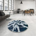 Round Abstract Light Steel Blue Modern Rug in a Office, abs882