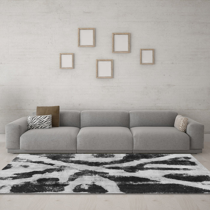 Machine Washable Abstract Gray Modern Rug in a Living Room,, wshabs882gry