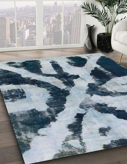 Abstract Light Steel Blue Modern Rug in Family Room, abs882