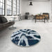 Round Machine Washable Abstract Light Steel Blue Rug in a Office, wshabs882
