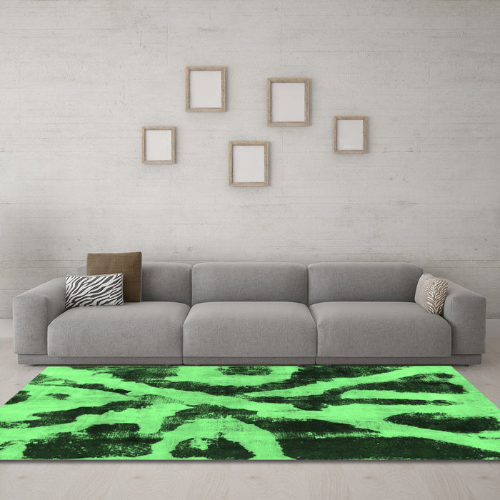 Machine Washable Abstract Emerald Green Modern Area Rugs in a Living Room,, wshabs882emgrn