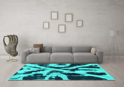 Machine Washable Abstract Turquoise Modern Area Rugs in a Living Room,, wshabs882turq