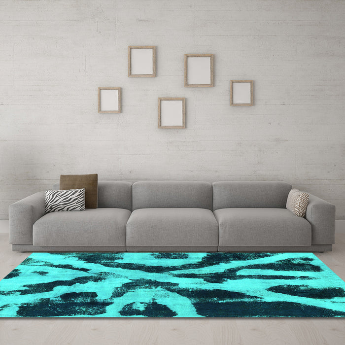 Machine Washable Abstract Turquoise Modern Area Rugs in a Living Room,, wshabs882turq
