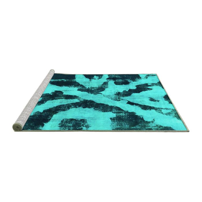 Sideview of Machine Washable Abstract Turquoise Modern Area Rugs, wshabs882turq
