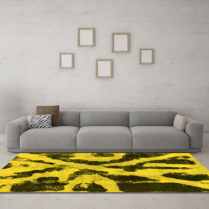 Machine Washable Abstract Yellow Modern Rug in a Living Room, wshabs882yw