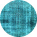 Round Machine Washable Abstract Light Blue Modern Rug, wshabs883lblu