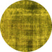 Round Abstract Yellow Modern Rug, abs883yw