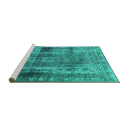 Sideview of Machine Washable Abstract Turquoise Modern Area Rugs, wshabs883turq