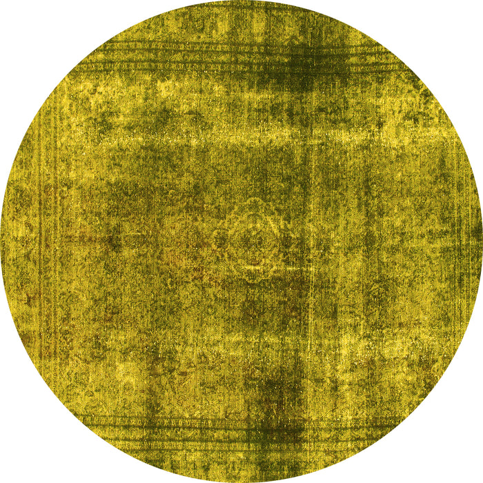 Round Machine Washable Abstract Yellow Modern Rug, wshabs883yw