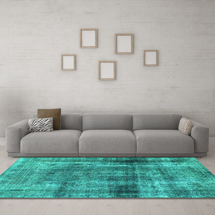 Machine Washable Abstract Turquoise Modern Area Rugs in a Living Room,, wshabs883turq