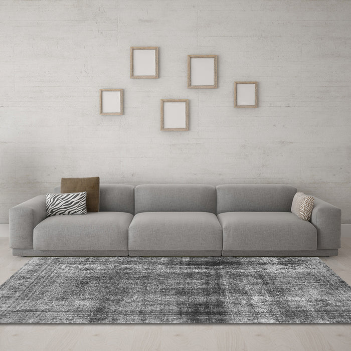 Machine Washable Abstract Gray Modern Rug in a Living Room,, wshabs883gry
