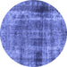 Round Abstract Blue Modern Rug, abs883blu