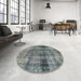 Round Machine Washable Abstract Dark Gray Rug in a Office, wshabs883