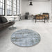 Round Machine Washable Abstract Metallic Silver Gray Rug in a Office, wshabs884