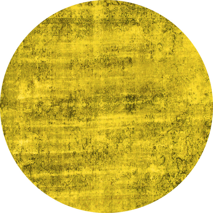 Round Machine Washable Abstract Yellow Modern Rug, wshabs884yw