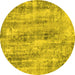 Round Machine Washable Abstract Yellow Modern Rug, wshabs884yw