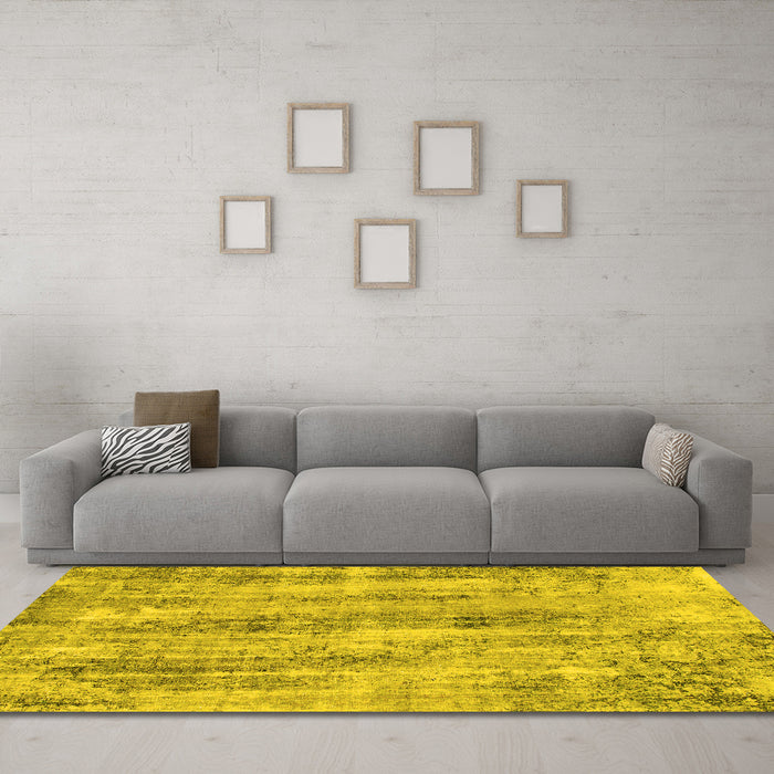 Machine Washable Abstract Yellow Modern Rug in a Living Room, wshabs884yw