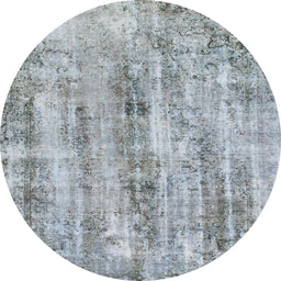 Round Abstract Metallic Silver Gray Modern Rug, abs884
