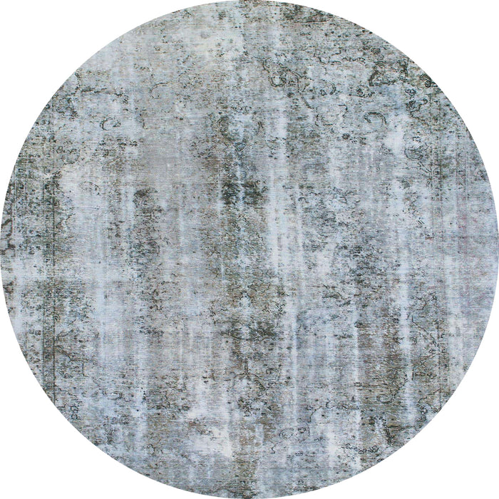 Round Machine Washable Abstract Metallic Silver Gray Rug, wshabs884