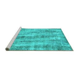 Sideview of Machine Washable Abstract Turquoise Modern Area Rugs, wshabs884turq