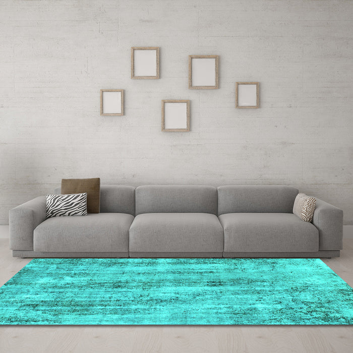 Machine Washable Abstract Turquoise Modern Area Rugs in a Living Room,, wshabs884turq