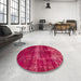Round Machine Washable Abstract Hot Deep Pink Rug in a Office, wshabs885