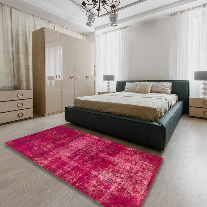 Machine Washable Abstract Hot Deep Pink Rug in a Bedroom, wshabs885