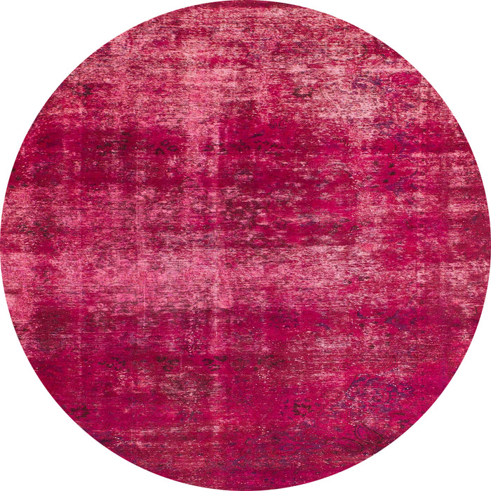 Round Machine Washable Abstract Hot Deep Pink Rug, wshabs885