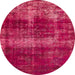 Round Machine Washable Abstract Hot Deep Pink Rug, wshabs885