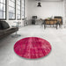 Round Abstract Hot Deep Pink Modern Rug in a Office, abs885