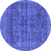 Round Machine Washable Abstract Blue Modern Rug, wshabs886blu