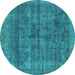Round Machine Washable Abstract Turquoise Modern Area Rugs, wshabs886turq