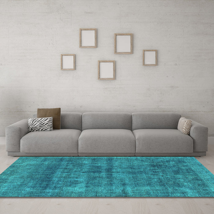 Machine Washable Abstract Turquoise Modern Area Rugs in a Living Room,, wshabs886turq