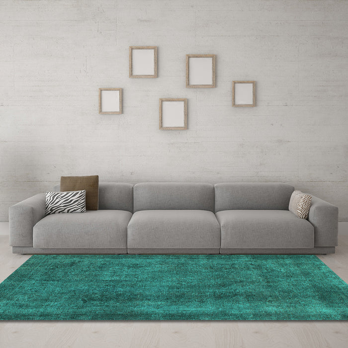 Machine Washable Abstract Turquoise Modern Area Rugs in a Living Room,, wshabs887turq