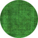 Round Machine Washable Abstract Green Modern Area Rugs, wshabs887grn