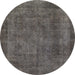 Round Machine Washable Abstract Black Rug, wshabs887