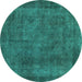 Round Machine Washable Abstract Turquoise Modern Area Rugs, wshabs887turq